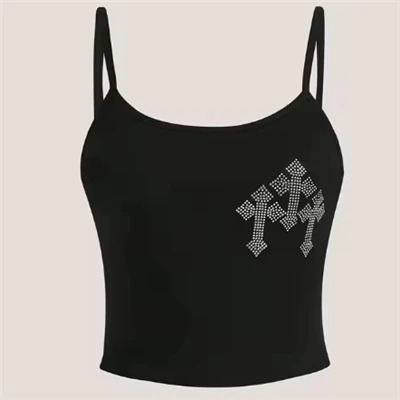 Top slip in cotone con perline