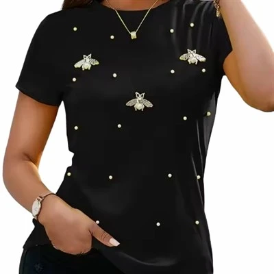 T-shirt in cotone con perline