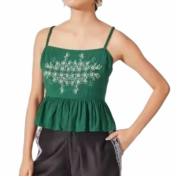 Top sottoveste in cotone e seta ricamato